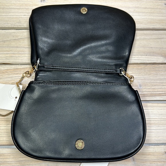 Urban Expressions Black Fleur Vegan Crossbody Purse with Gold Tone Chain - Picture 10 of 14